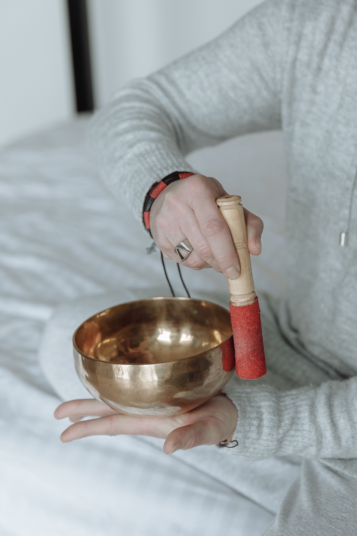 Sound healing with a singing bowl